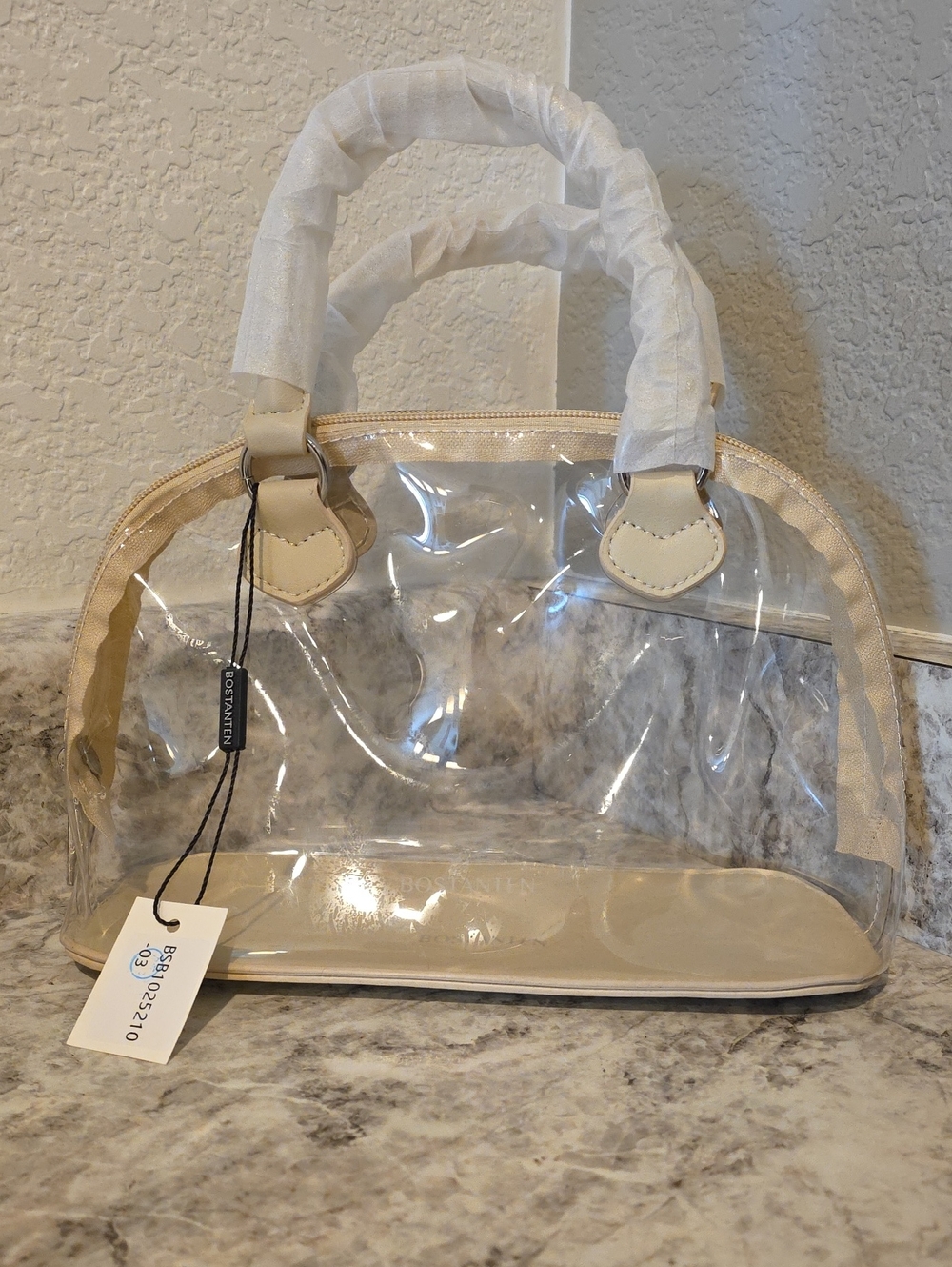 Clear Stadium Purse with Beige Trim